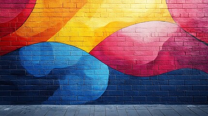 Wall Mural - Colorful abstract mural on a brick wall.