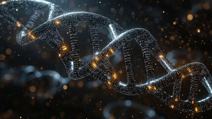 Wall Mural - D DNA Double Helix with Glowing Particles and Binary Code