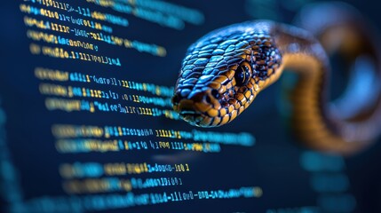 Canvas Print - Snake and Computer Code  Digital Security Concept