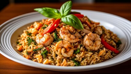 Canvas Print -  Delicious shrimp and rice dish ready to be savored