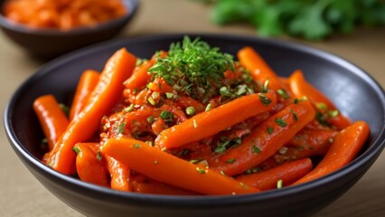 Canvas Print -  Deliciously vibrant roasted carrots with fresh herbs