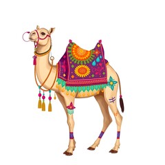 Wall Mural - Colorful Camel: Majestic on White