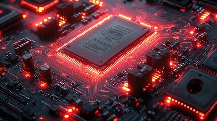 Poster - Red LED Lights On Circuit Board Close Up