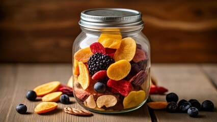 Wall Mural -  A jar of colorful dried fruits and nuts perfect for snacking or baking