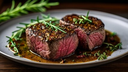 Canvas Print -  Deliciously cooked steak ready to be savored