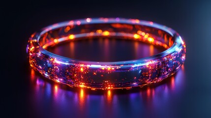 Sticker - Abstract Circular Light Ring with Neon Glow and Reflection