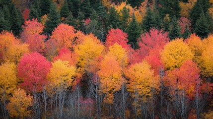 Sticker - Vibrant Autumn Forest with Red  Orange  and Yellow Leaves