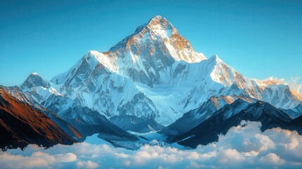 Poster - Majestic Mountain Peak Soaring Above Clouds at Sunset