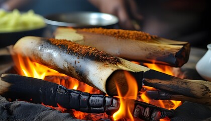 Wall Mural - Grilled Sate Kikil: Spiced Cow Skin Delicacy from Angkringan Cooked Over Charcoal