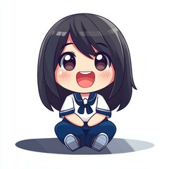 Canvas Print - A joyful, chibistyle girl emote, brimming with happiness and cuteness, set against a clean white background.