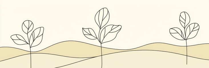 Sticker - Continuous line drawing of leaves. Plant branch one line art. Modern illustration isolated on white background.