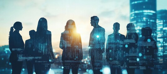 Visual representation of technology company success with professionals.