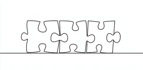 Wall Mural - In this one line drawing is a linear puzzle design. PNG illustration. The puzzle piece is used as a metaphor for solving problems and finding solutions.