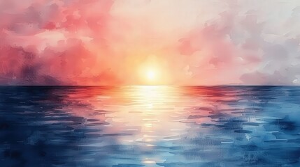 Wall Mural - Watercolor Sunset Over Ocean with Dramatic Clouds