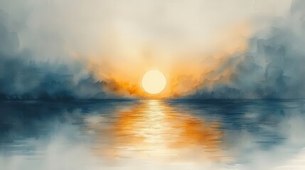 Poster - Calm Watercolor Sunset Over The Sea