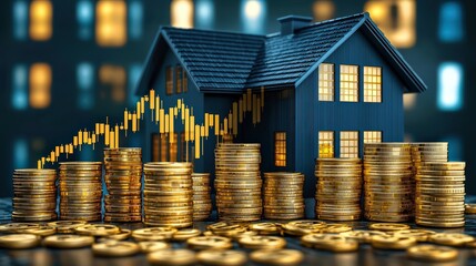 Sticker - Real Estate Investment Growth with Gold Coins and House Model