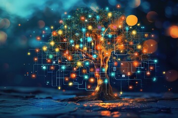 Poster - a tree with many lights on it