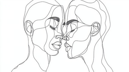 Wall Mural - woman leaning on a man's chest, abstract line art drawing, smooth lines