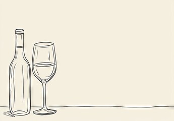 Sticker - The continuous line drawing of a wine glass and bottle is a modern illustration.