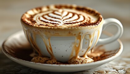 Delicate swirl of cappuccino and creamy milk foam in a captivating close-up perspective