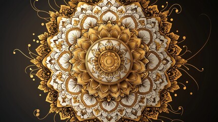 Wall Mural - Golden Mandala Ornament Pattern on Black Background