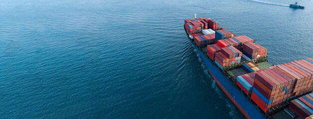 aerial view container cargo ship sea freight shipping, global business industry import export logist