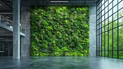 Poster - Modern Office Interior with Green Wall and Large Windows