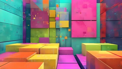 Wall Mural - Vibrant Abstract Digital Art Featuring Geometric Shapes and Colorful Squares