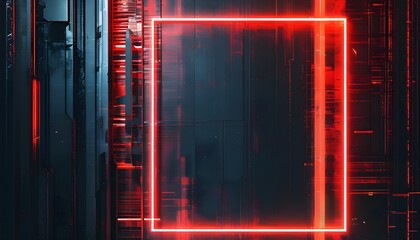 Poster - Cyberpunk-inspired backdrop featuring dark and red brushstrokes with a striking white rectangular frame for emphasis