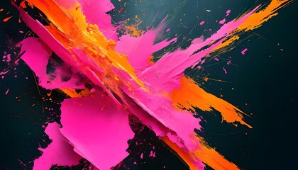 Canvas Print - Vibrant Pink and Orange Glitch Art Composition Against a Deep Black Backdrop for Dynamic Design Inspiration