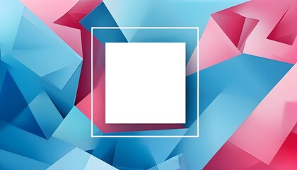 Wall Mural - Vibrant Abstract Composition with Blue and Pink Geometric Shapes Framed by a White Square in a Modern Flat Design Style