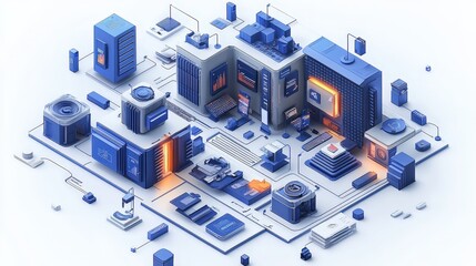 Poster - Isometric  D Illustration of a Modern Data Center with Servers  Network  and Technology Concepts