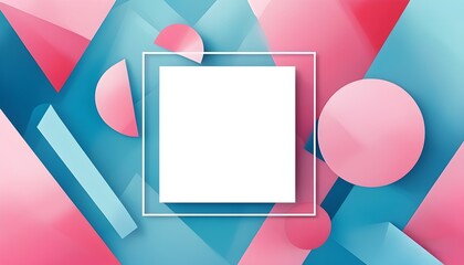 Wall Mural - Vibrant Abstract Composition with Blue and Pink Geometric Shapes Framed by a White Square in a Modern Flat Design Style