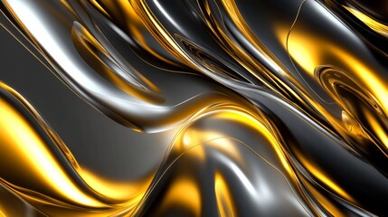 Wall Mural - Abstract Waves of Gold and Silver Flowing Together