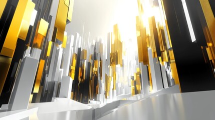 Wall Mural - Abstract Cityscape with Golden and Silver Structures