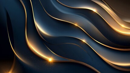 Wall Mural - Elegant Waves with Golden Accents on Dark Background