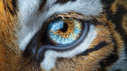 Wall Mural - Closeup of a Tiger s Blue Eye with Orange and Black Stripes