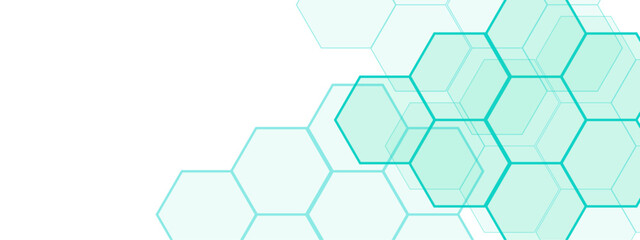 Fototapete - Abstract Hexagonal Network Design with Light Blue Geometric Shapes. Geometric overlapping hexagon pattern. Creative idea for medical, technology or science design