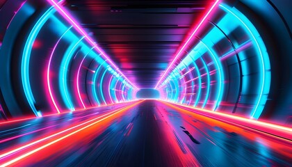 Sticker - Futuristic Neon Tunnel Showcasing High-Speed Light Effects and Modern Urban Technology