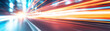 © Nakarin - Dynamic light trails create sense of speed and motion in this vibrant image, showcasing energy of urban life. bright colors and blurred lines evoke excitement and movement