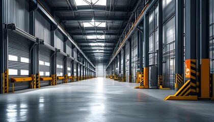 Wall Mural - Industrial Warehouse Loading Bay with Machinery and Cargo Handling Operations