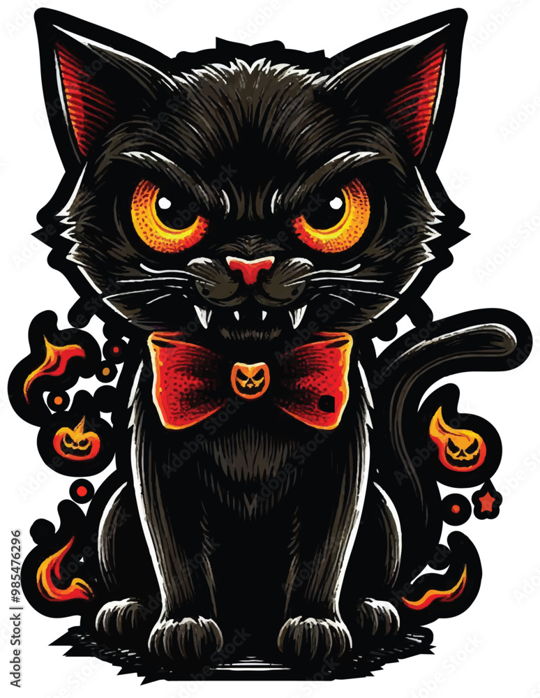 Amazing Sticker Halloween colorfull black cat illustration vector Stock ...
