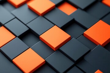 Modern abstract design featuring interlocking black and orange squares, creating a dynamic and visually engaging pattern.