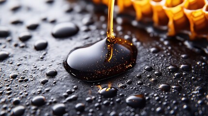 Wall Mural - Close-up of honey dripping onto a dark surface.