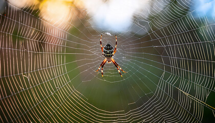 Close-up photo spider, spinning, web, showcasing, intricate, details, and delicate,