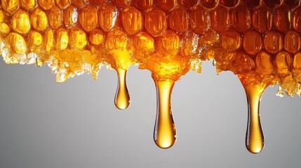 Wall Mural - Close-up of honeycomb with dripping honey, showcasing natural sweetness.