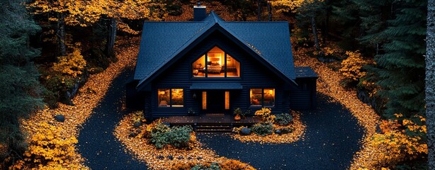 Canvas Print - Cozy Autumn Cabin Surrounded by Vibrant Fall Foliage