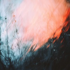 Wall Mural - abstract sunset through grass