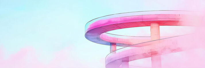 Canvas Print - A pink and blue circular balcony against a dreamy sky.