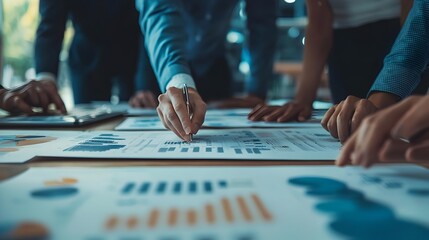 Wall Mural - Group of Professionals Analyzing Data on Conference Table for Strategic Planning